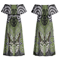 Aotearoa Iwi Whakatohea Personalised Family Matching Off Shoulder Maxi Dress and Hawaiian Shirt Maori Kowhaiwhai Pattern