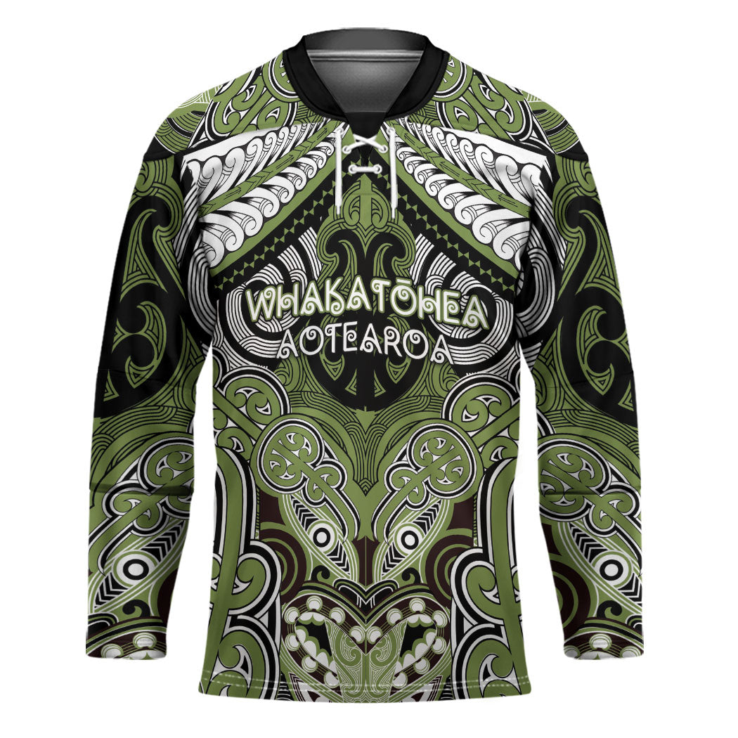 Aotearoa Iwi Whakatohea Personalised Hockey Jersey Maori Kowhaiwhai Pattern LT19 Unisex Olive Green - Polynesian Pride