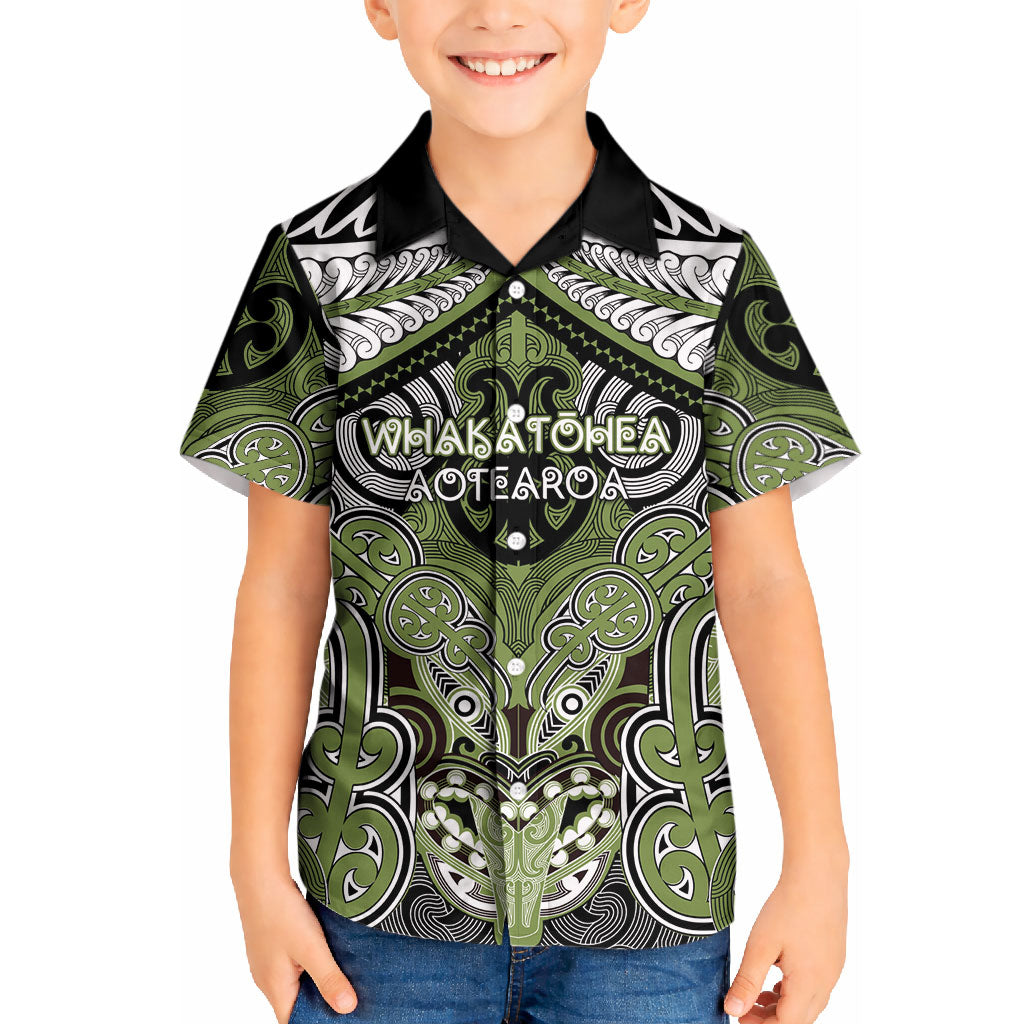 Aotearoa Iwi Whakatohea Personalised Kid Hawaiian Shirt Maori Kowhaiwhai Pattern