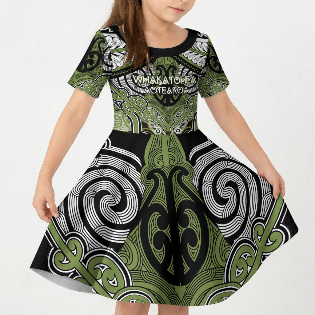 Aotearoa Iwi Whakatohea Personalised Kid Short Sleeve Dress Maori Kowhaiwhai Pattern