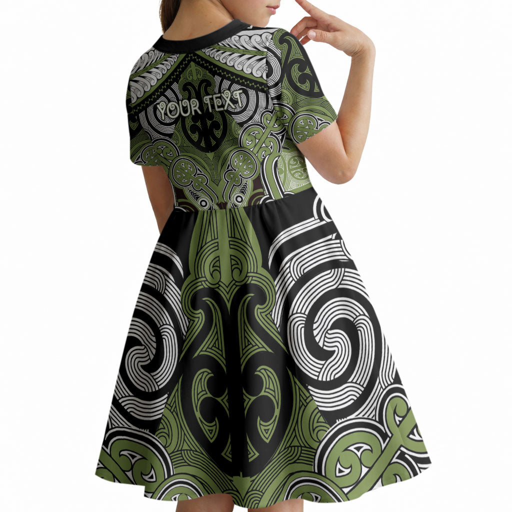 Aotearoa Iwi Whakatohea Personalised Kid Short Sleeve Dress Maori Kowhaiwhai Pattern