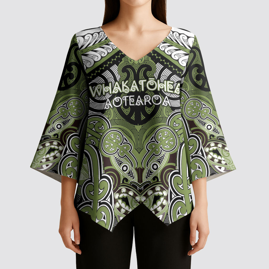 Aotearoa Iwi Whakatohea Personalised Kimono Sleeve Blouse Maori Kowhaiwhai Pattern