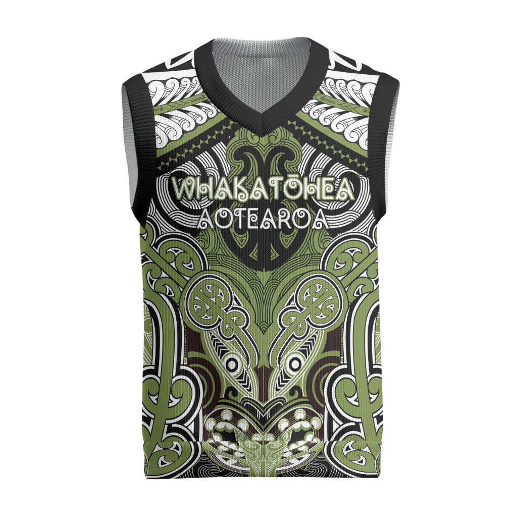 Aotearoa Iwi Whakatohea Personalised Christmas Knitted V-Neck Vest Maori Kowhaiwhai Pattern
