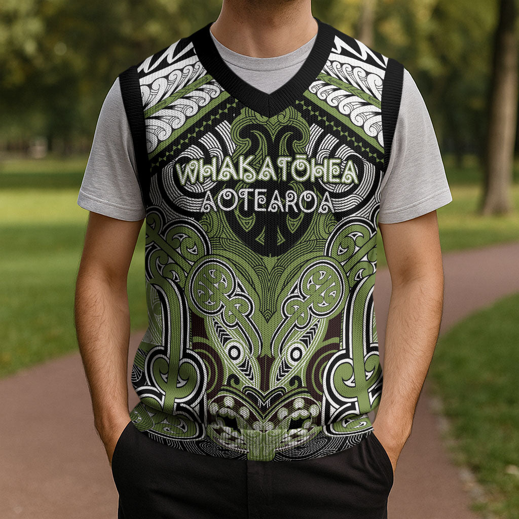 Aotearoa Iwi Whakatohea Personalised Christmas Knitted V-Neck Vest Maori Kowhaiwhai Pattern