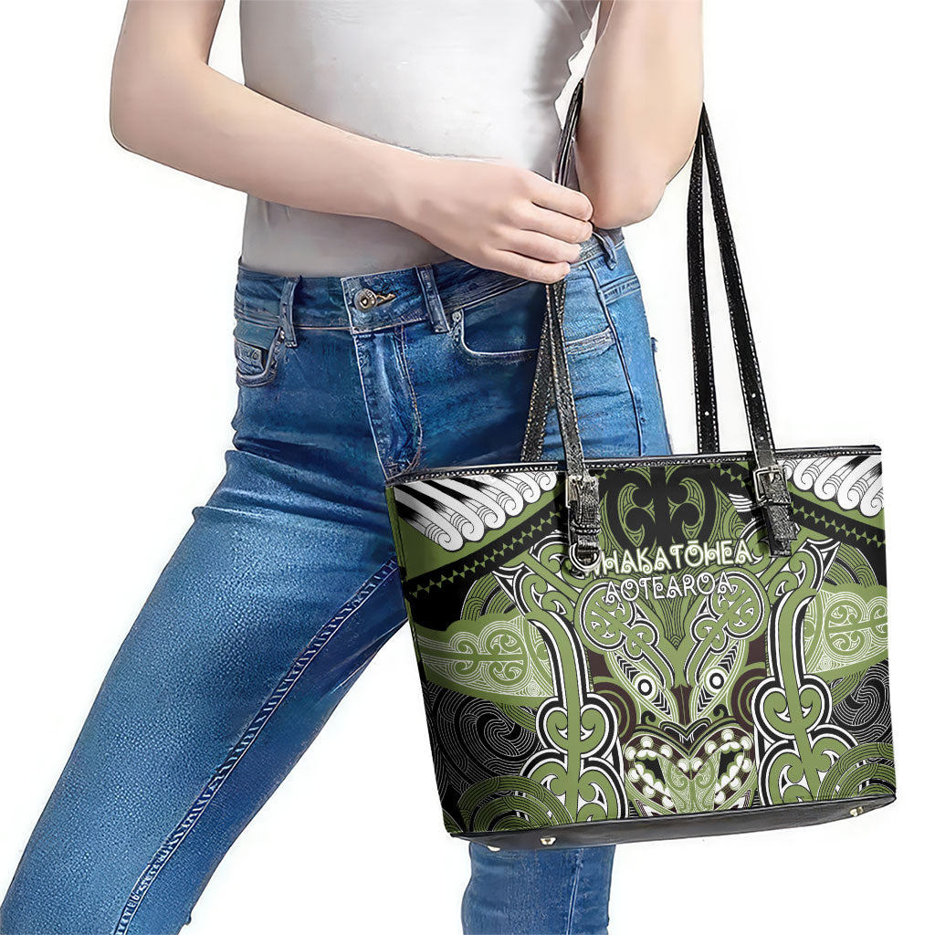 Aotearoa Iwi Whakatohea Leather Tote Bag Maori Kowhaiwhai Pattern