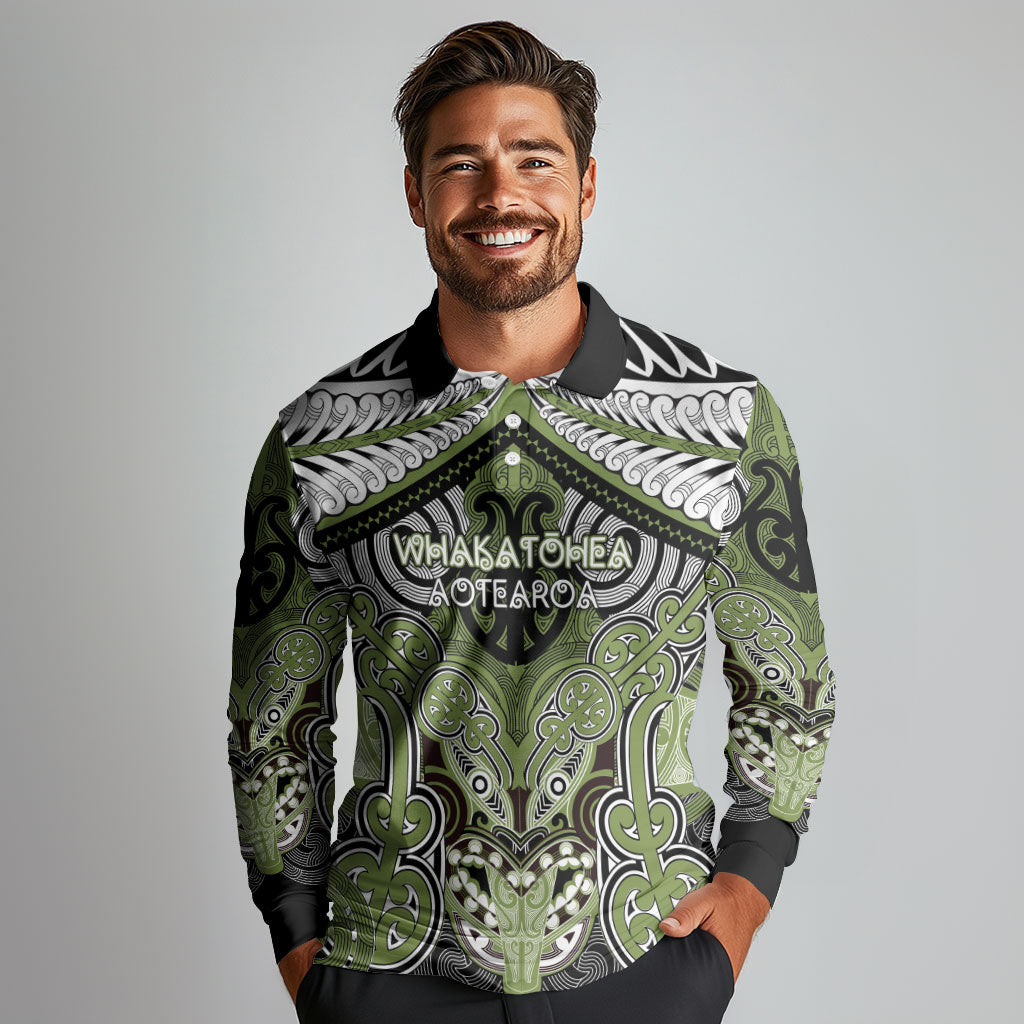 Aotearoa Iwi Whakatohea Personalised Long Sleeve Polo Shirt Maori Kowhaiwhai Pattern