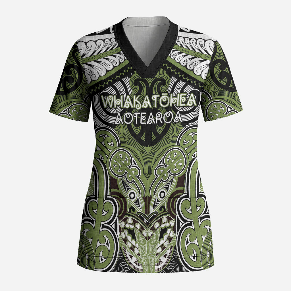 Aotearoa Iwi Whakatohea Personalised Scrub Top Maori Kowhaiwhai Pattern
