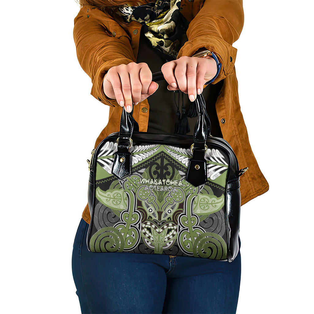 Aotearoa Iwi Whakatohea Shoulder Handbag Maori Kowhaiwhai Pattern LT19 One Size Olive Green - Polynesian Pride