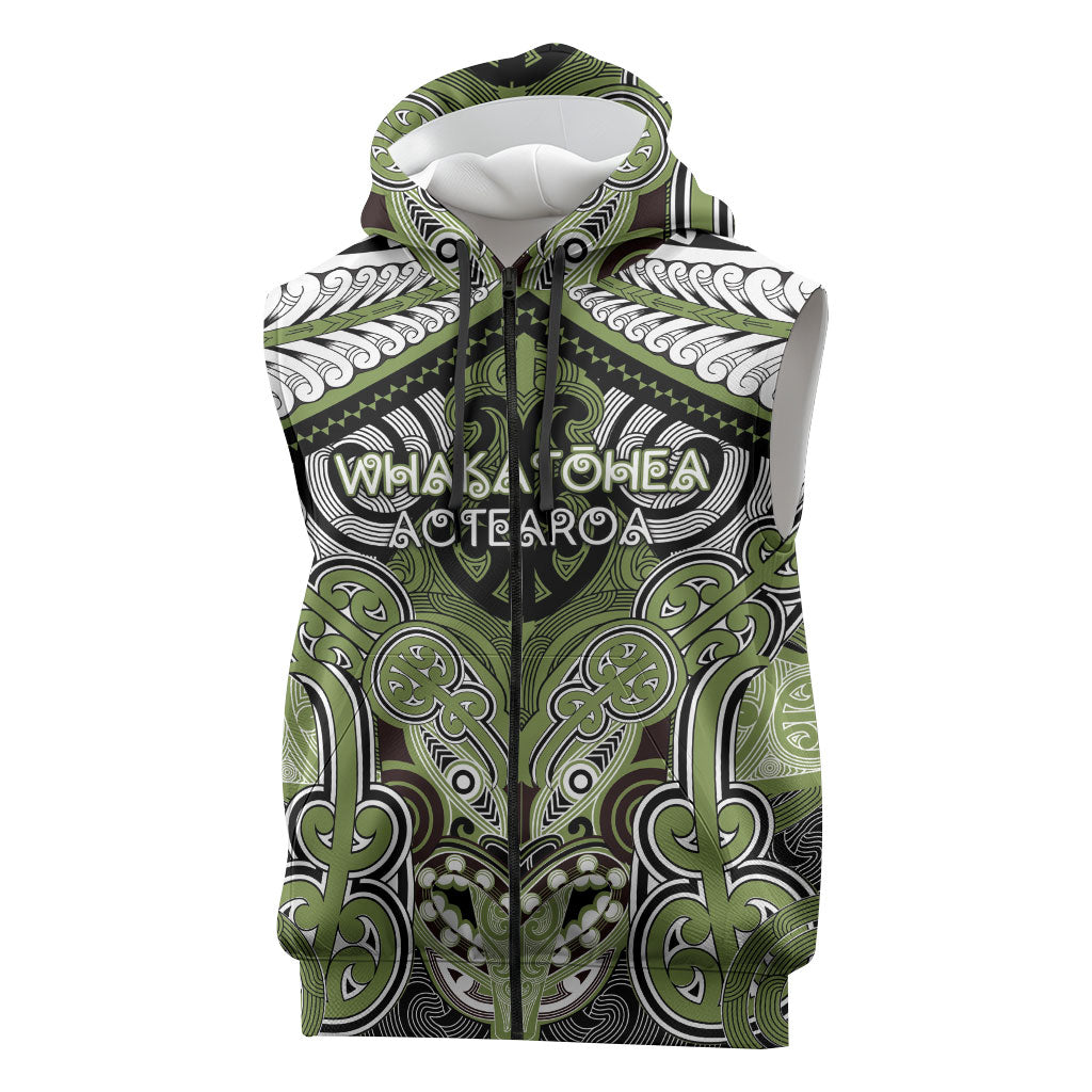 Aotearoa Iwi Whakatohea Personalised Sleeveless Zip Hoodie Maori Kowhaiwhai Pattern