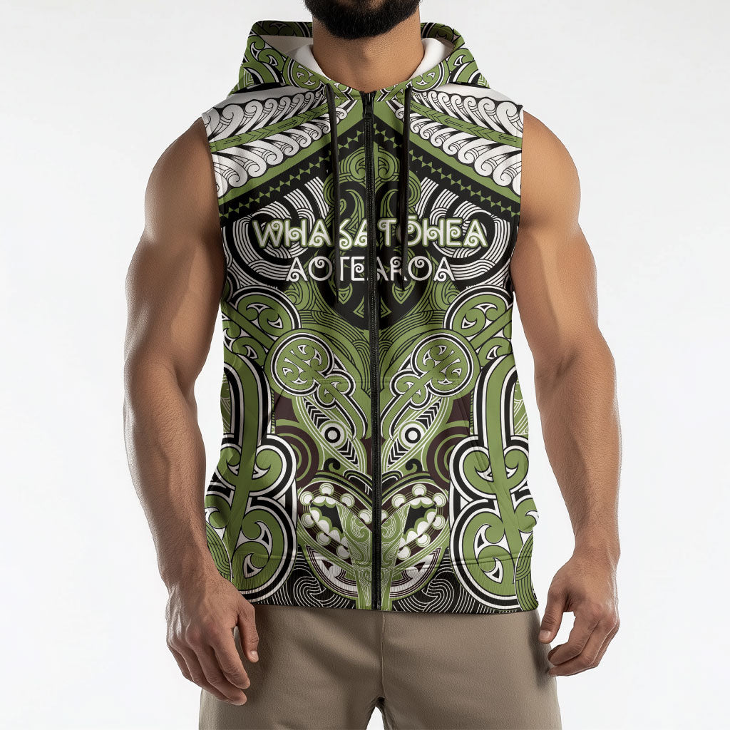 Aotearoa Iwi Whakatohea Personalised Sleeveless Zip Hoodie Maori Kowhaiwhai Pattern
