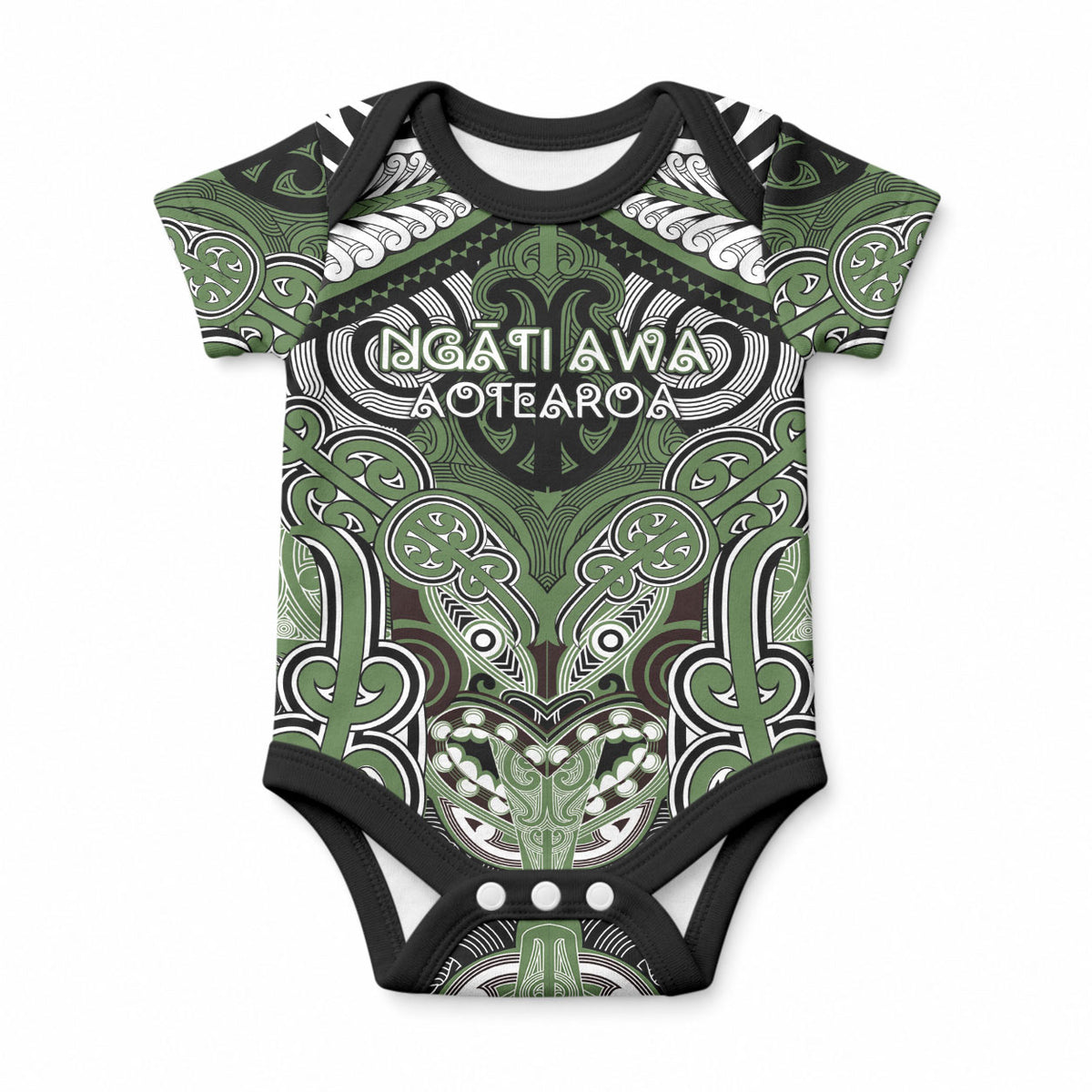 Aotearoa Iwi Ngati Awa Personalised Baby Onesie Maori Kowhaiwhai Pattern