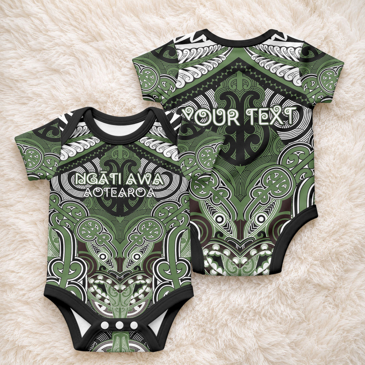 Aotearoa Iwi Ngati Awa Personalised Baby Onesie Maori Kowhaiwhai Pattern