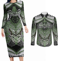 Aotearoa Iwi Ngati Awa Personalised Couples Matching Long Sleeve Bodycon Dress and Long Sleeve Button Shirt Maori Kowhaiwhai Pattern