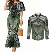 Aotearoa Iwi Ngati Awa Personalised Couples Matching Mermaid Dress and Long Sleeve Button Shirt Maori Kowhaiwhai Pattern