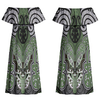 Aotearoa Iwi Ngati Awa Personalised Couples Matching Off Shoulder Maxi Dress and Long Sleeve Button Shirt Maori Kowhaiwhai Pattern