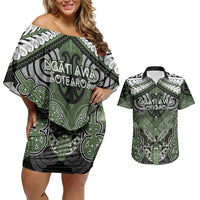 Aotearoa Iwi Ngati Awa Personalised Couples Matching Off Shoulder Short Dress and Hawaiian Shirt Maori Kowhaiwhai Pattern