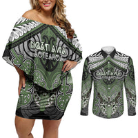 Aotearoa Iwi Ngati Awa Personalised Couples Matching Off Shoulder Short Dress and Long Sleeve Button Shirt Maori Kowhaiwhai Pattern
