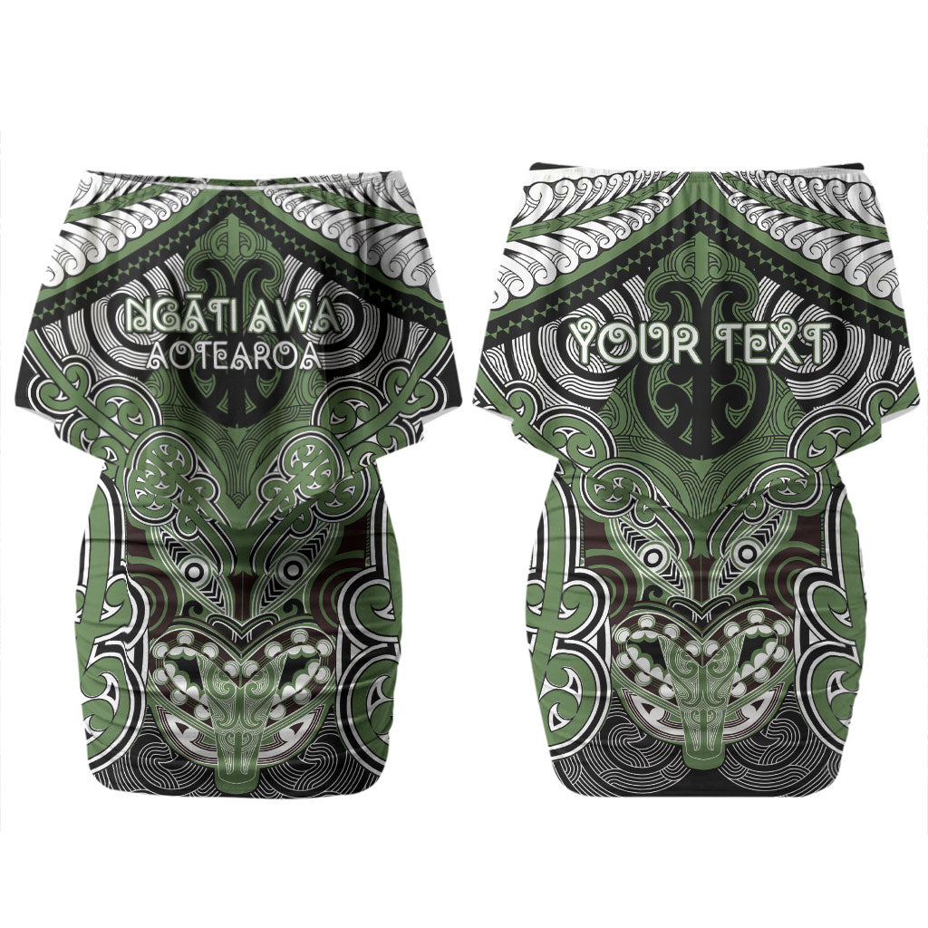 Aotearoa Iwi Ngati Awa Personalised Couples Matching Off Shoulder Short Dress and Long Sleeve Button Shirt Maori Kowhaiwhai Pattern