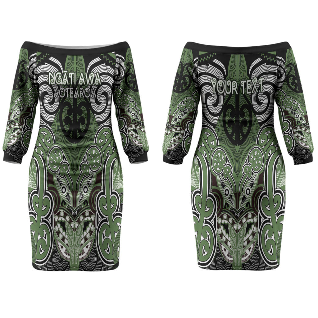 Aotearoa Iwi Ngati Awa Personalised Couples Matching Off The Shoulder Long Sleeve Dress and Hawaiian Shirt Maori Kowhaiwhai Pattern