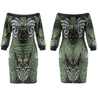 Aotearoa Iwi Ngati Awa Personalised Couples Matching Off The Shoulder Long Sleeve Dress and Hawaiian Shirt Maori Kowhaiwhai Pattern