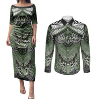 Aotearoa Iwi Ngati Awa Personalised Couples Matching Puletasi and Long Sleeve Button Shirt Maori Kowhaiwhai Pattern