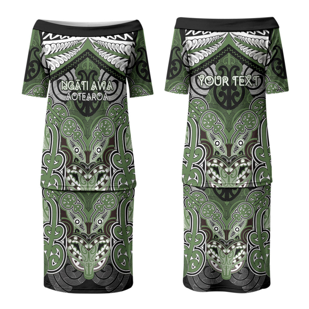 Aotearoa Iwi Ngati Awa Personalised Couples Matching Puletasi and Long Sleeve Button Shirt Maori Kowhaiwhai Pattern