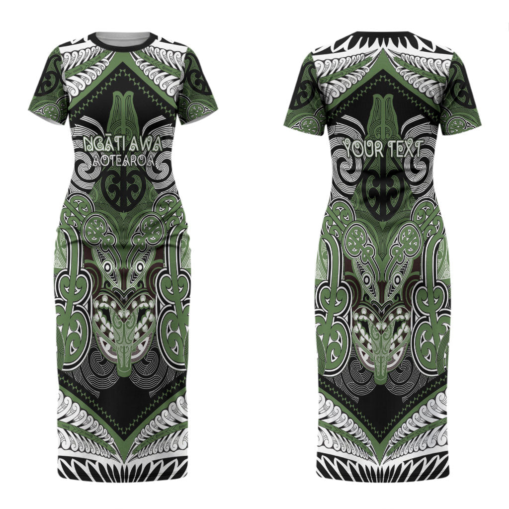 Aotearoa Iwi Ngati Awa Personalised Couples Matching Short Sleeve Bodycon Dress and Long Sleeve Button Shirt Maori Kowhaiwhai Pattern