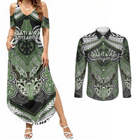 Aotearoa Iwi Ngati Awa Personalised Couples Matching Summer Maxi Dress and Long Sleeve Button Shirt Maori Kowhaiwhai Pattern