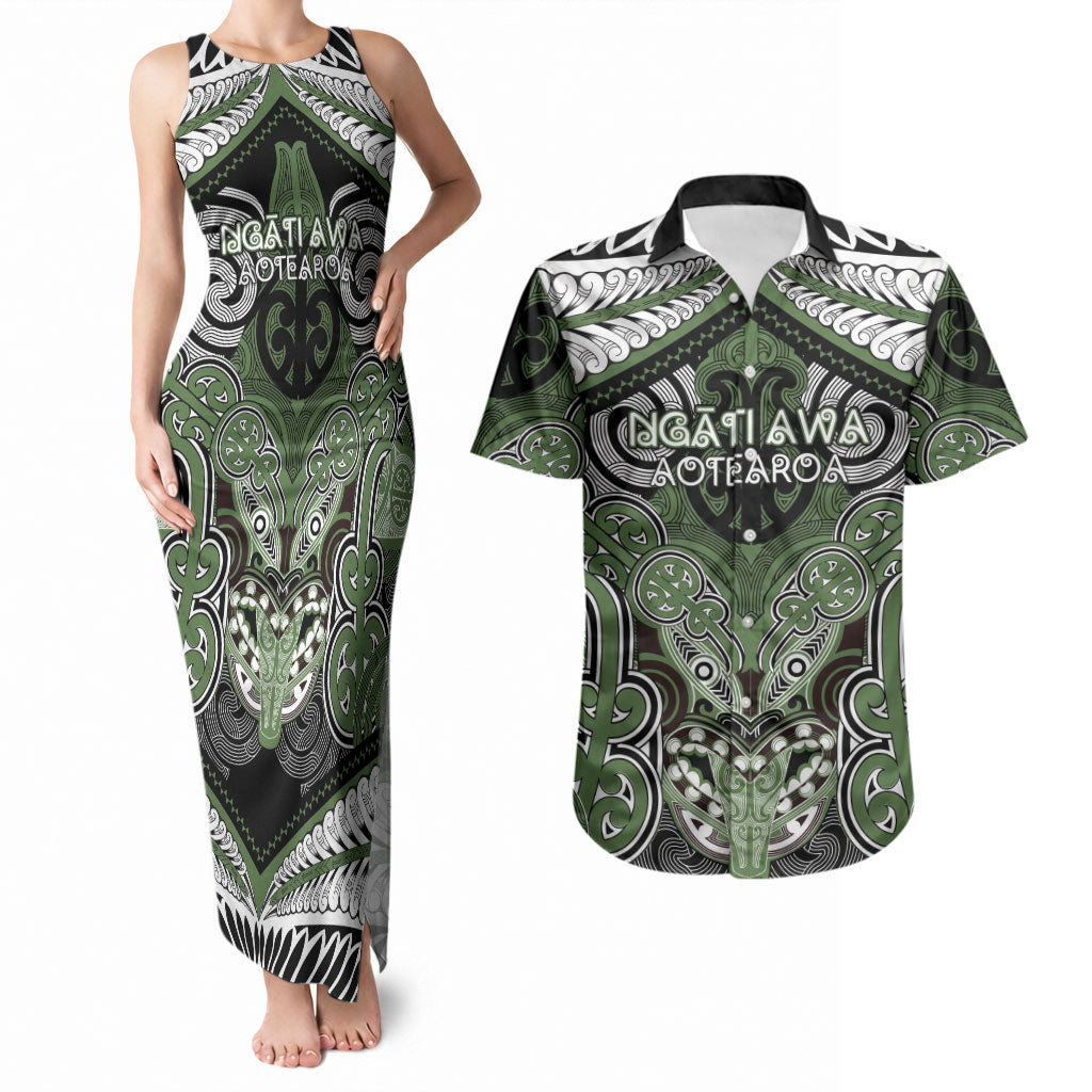 Aotearoa Iwi Ngati Awa Personalised Couples Matching Tank Maxi Dress and Hawaiian Shirt Maori Kowhaiwhai Pattern