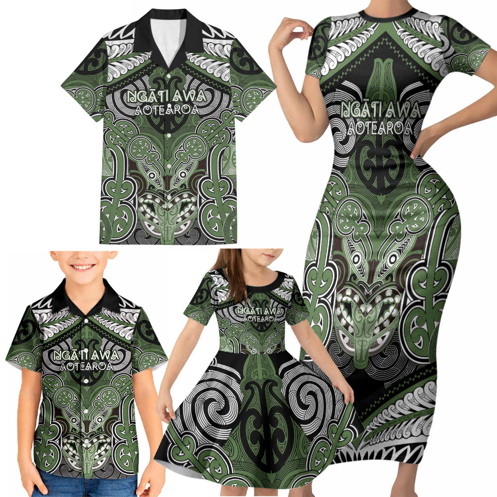 Aotearoa Iwi Ngati Awa Personalised Family Matching Short Sleeve Bodycon Dress and Hawaiian Shirt Maori Kowhaiwhai Pattern