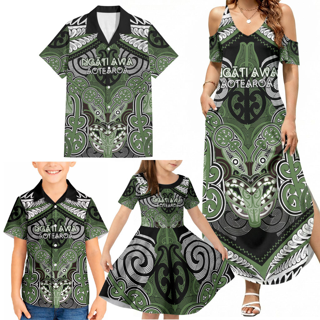 Aotearoa Iwi Ngati Awa Personalised Family Matching Summer Maxi Dress and Hawaiian Shirt Maori Kowhaiwhai Pattern
