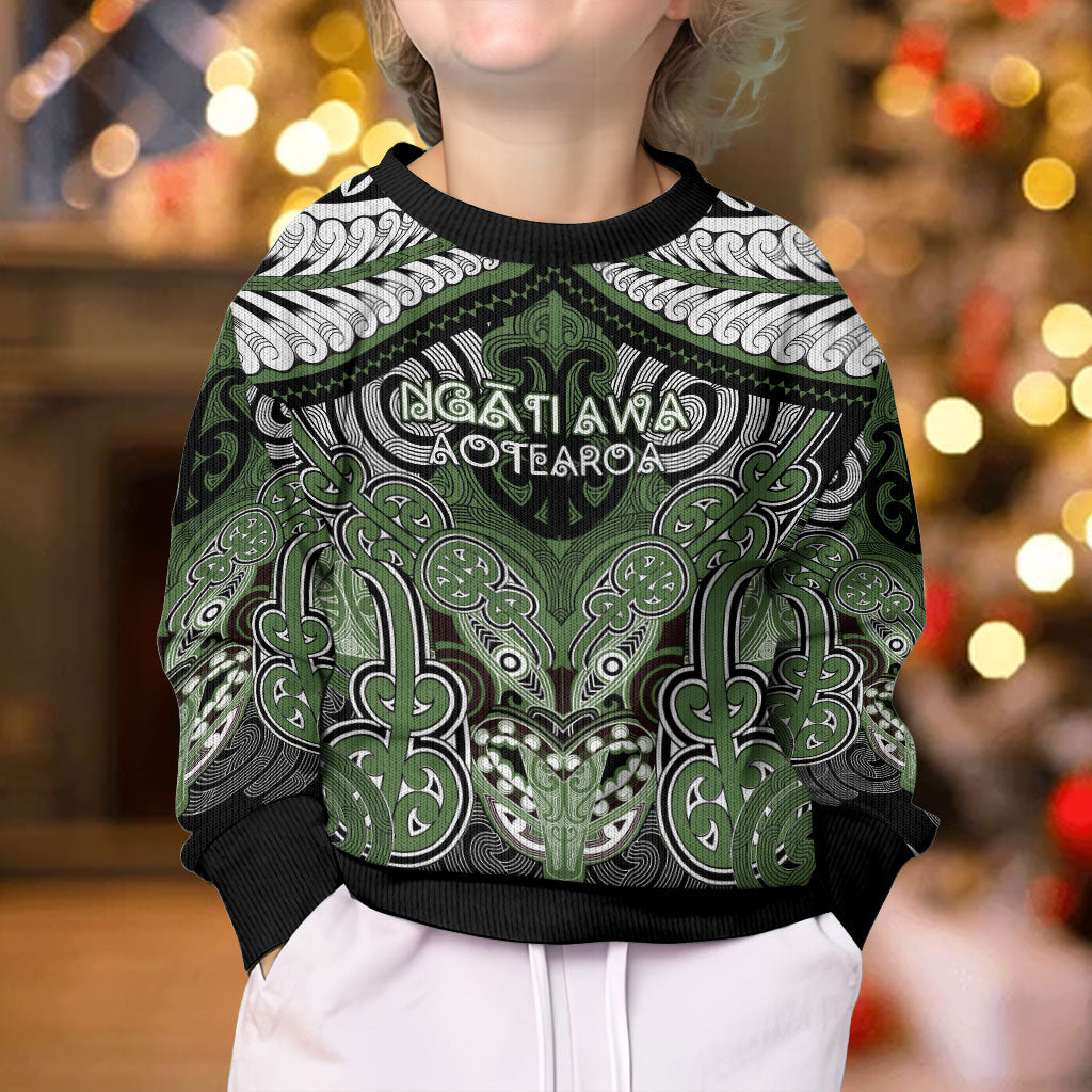 Aotearoa Iwi Ngati Awa Personalised Kid Ugly Christmas Sweater Maori Kowhaiwhai Pattern