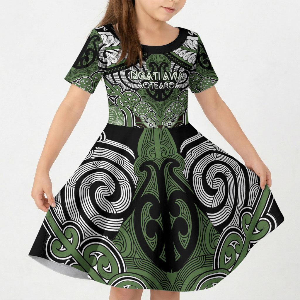 Aotearoa Iwi Ngati Awa Personalised Kid Short Sleeve Dress Maori Kowhaiwhai Pattern