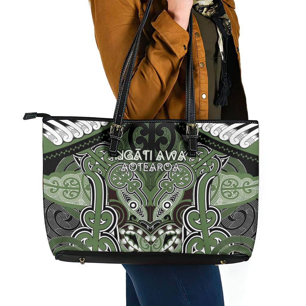 Aotearoa Iwi Ngati Awa Leather Tote Bag Maori Kowhaiwhai Pattern