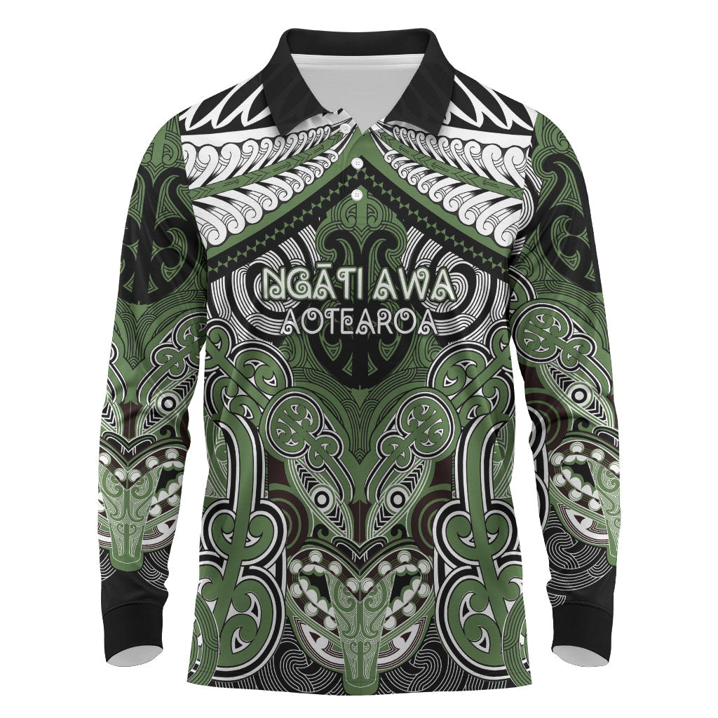 Aotearoa Iwi Ngati Awa Personalised Long Sleeve Polo Shirt Maori Kowhaiwhai Pattern