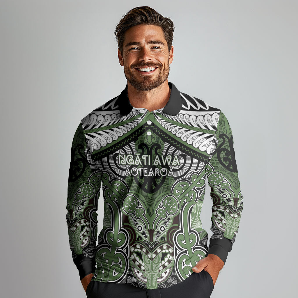 Aotearoa Iwi Ngati Awa Personalised Long Sleeve Polo Shirt Maori Kowhaiwhai Pattern