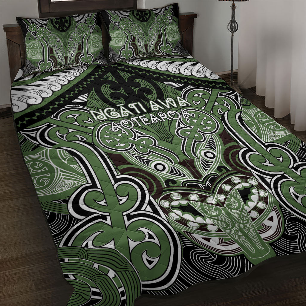 Aotearoa Iwi Ngati Awa Quilt Bed Set Maori Kowhaiwhai Pattern LT19 Green - Polynesian Pride