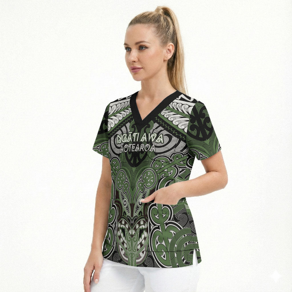Aotearoa Iwi Ngati Awa Personalised Scrub Top Maori Kowhaiwhai Pattern