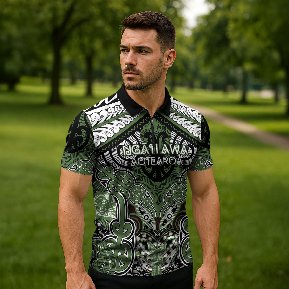 Aotearoa Iwi Ngati Awa Personalised Zipper Polo Shirt Maori Kowhaiwhai Pattern