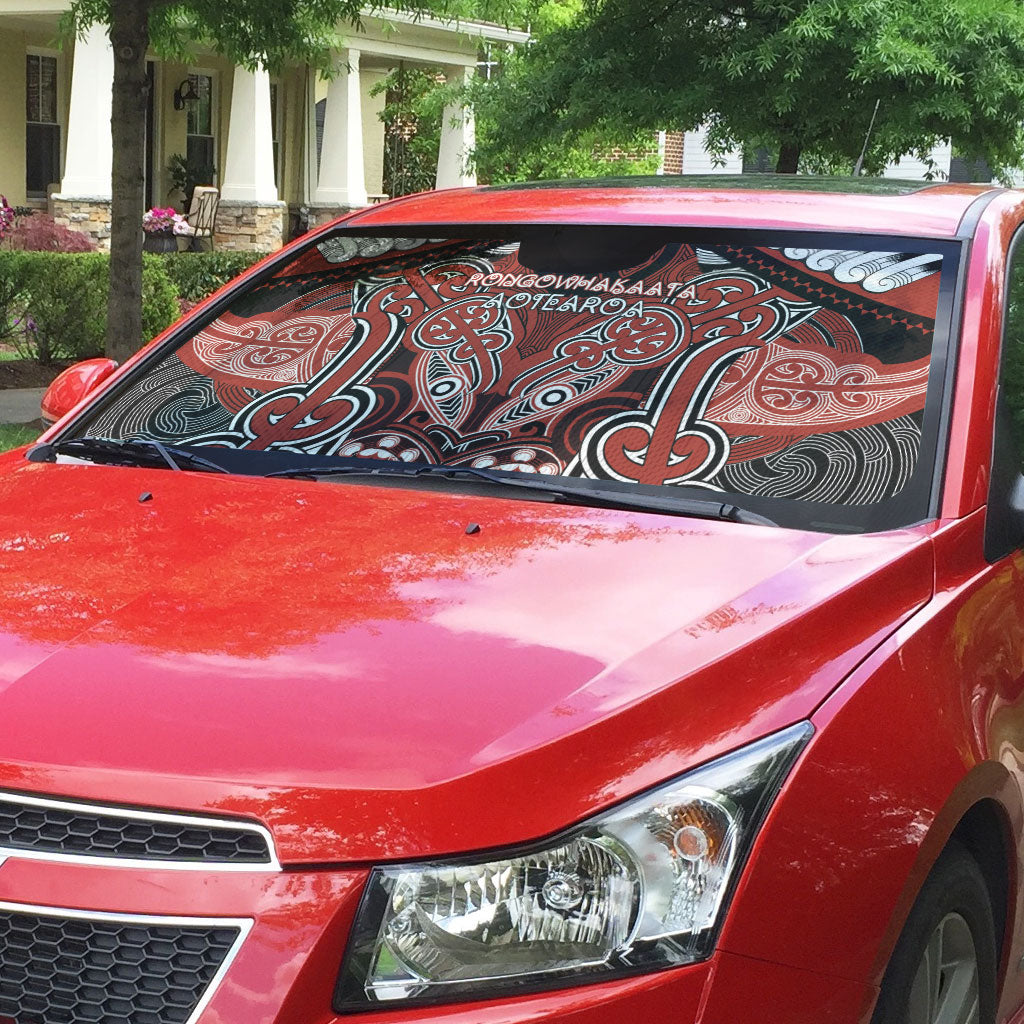 Aotearoa Iwi Rongowhakaata Auto Sun Shade Maori Kowhaiwhai Pattern
