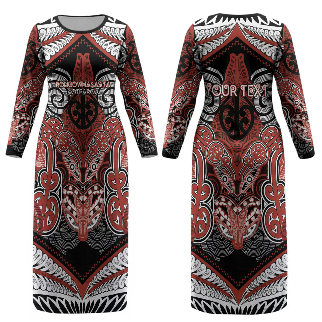 Aotearoa Iwi Rongowhakaata Personalised Couples Matching Long Sleeve Bodycon Dress and Hawaiian Shirt Maori Kowhaiwhai Pattern