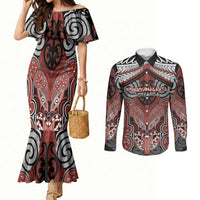 Aotearoa Iwi Rongowhakaata Personalised Couples Matching Mermaid Dress and Long Sleeve Button Shirt Maori Kowhaiwhai Pattern