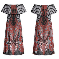 Aotearoa Iwi Rongowhakaata Personalised Couples Matching Off Shoulder Maxi Dress and Long Sleeve Button Shirt Maori Kowhaiwhai Pattern