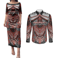 Aotearoa Iwi Rongowhakaata Personalised Couples Matching Puletasi and Long Sleeve Button Shirt Maori Kowhaiwhai Pattern