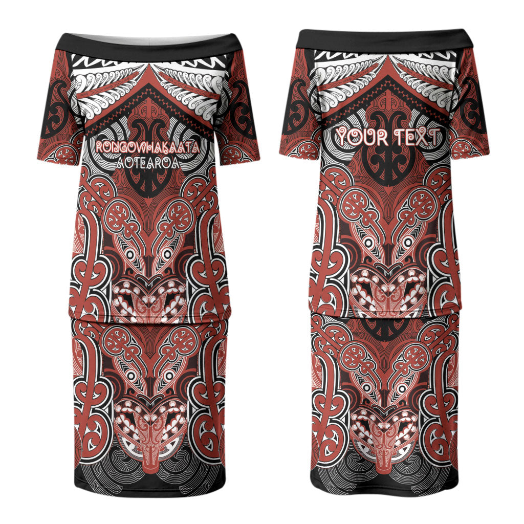 Aotearoa Iwi Rongowhakaata Personalised Couples Matching Puletasi and Long Sleeve Button Shirt Maori Kowhaiwhai Pattern