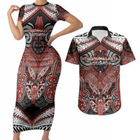 Aotearoa Iwi Rongowhakaata Personalised Couples Matching Short Sleeve Bodycon Dress and Hawaiian Shirt Maori Kowhaiwhai Pattern