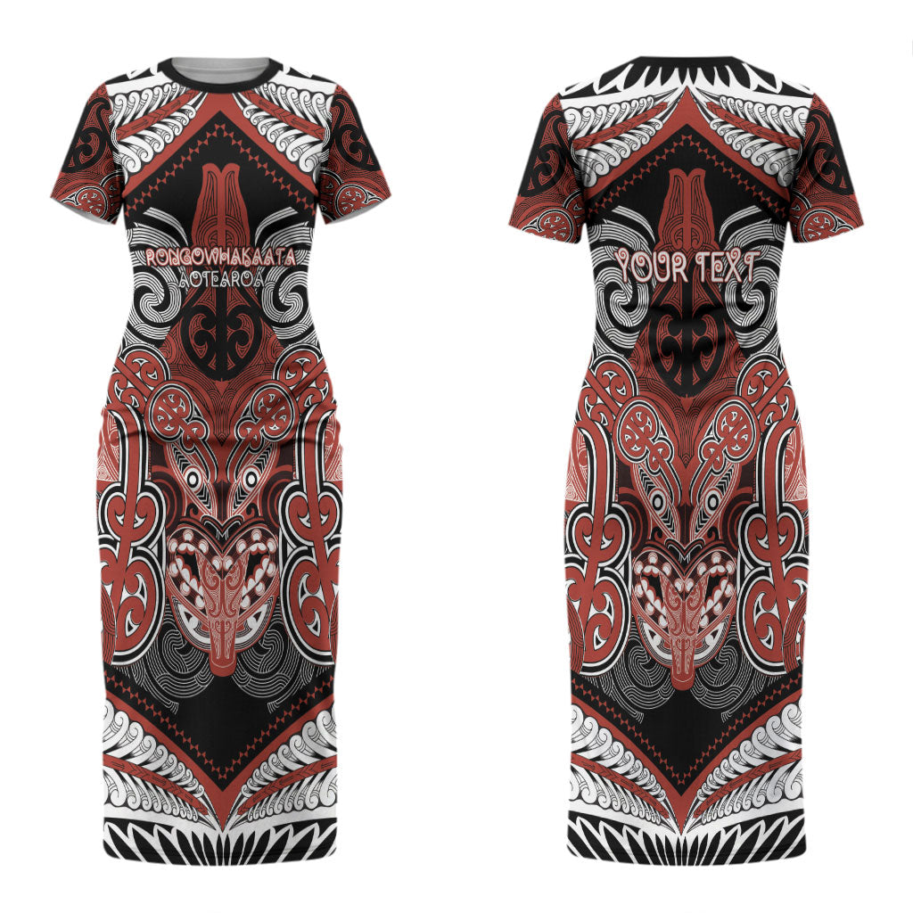 Aotearoa Iwi Rongowhakaata Personalised Couples Matching Short Sleeve Bodycon Dress and Hawaiian Shirt Maori Kowhaiwhai Pattern