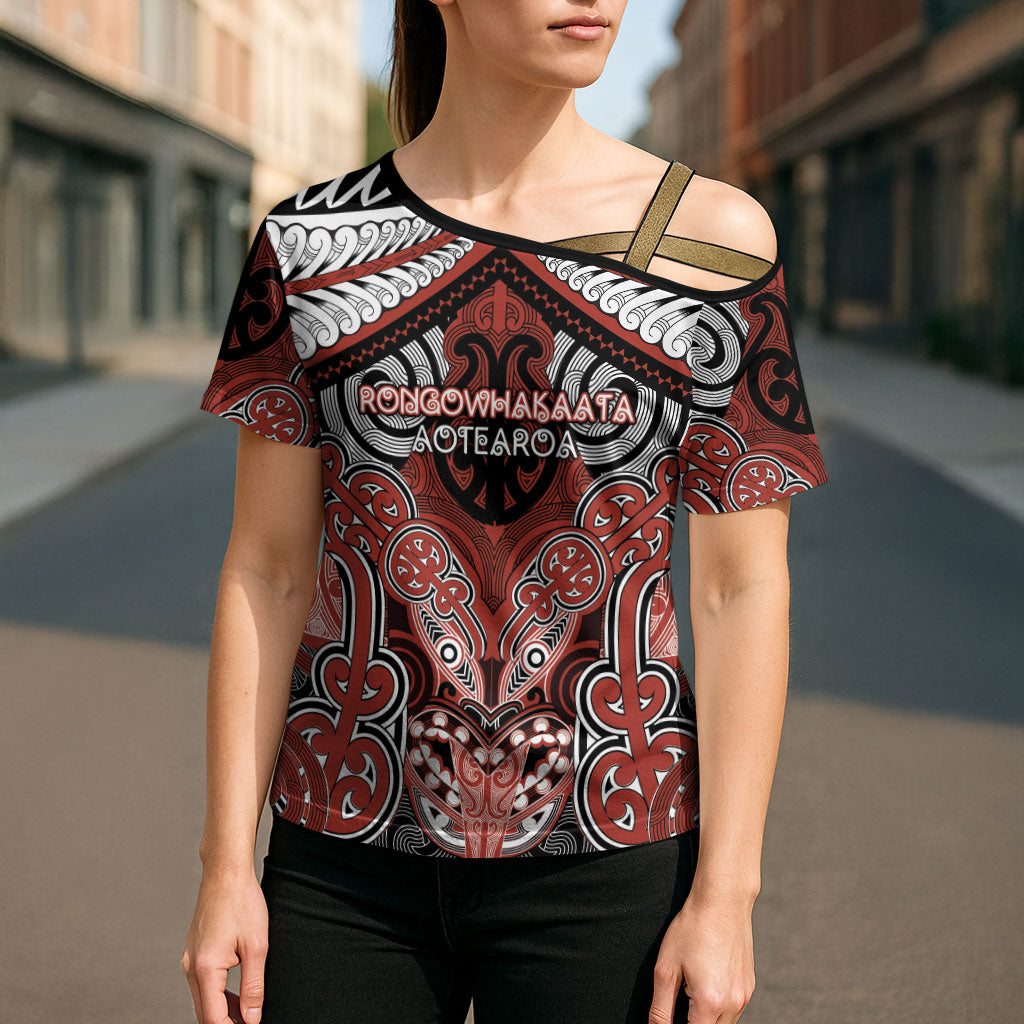 Aotearoa Iwi Rongowhakaata Personalised Cross Shoulder Shirt Maori Kowhaiwhai Pattern