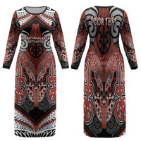 Aotearoa Iwi Rongowhakaata Personalised Family Matching Long Sleeve Bodycon Dress and Hawaiian Shirt Maori Kowhaiwhai Pattern