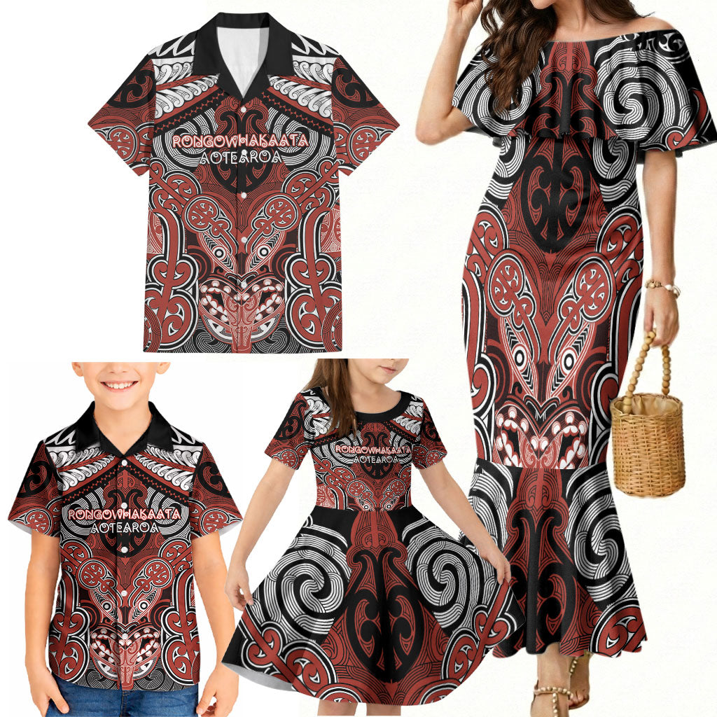 Aotearoa Iwi Rongowhakaata Personalised Family Matching Mermaid Dress and Hawaiian Shirt Maori Kowhaiwhai Pattern
